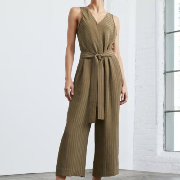 NWT EverlaneThe City Stripe Draped Jumpsuit - Olive Green